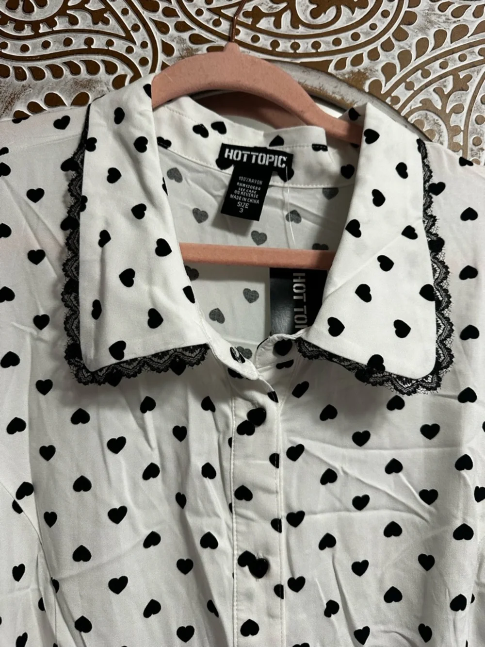 Hot Topic White and Black Heart Print Ruffle Dress - Picture 3 of 5